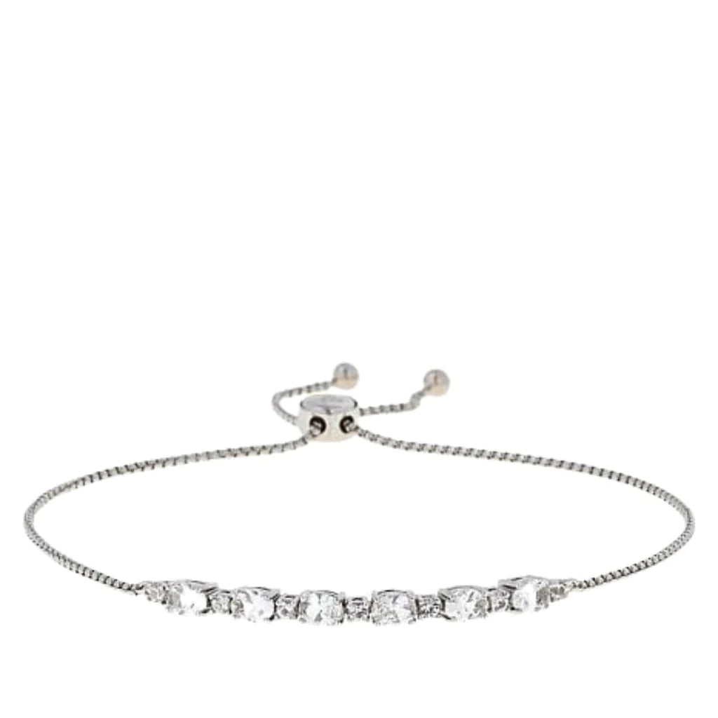 Irina Adjustable Cord CZ Diamond Tennis Bracelet, Silver - Zahra Jewelry