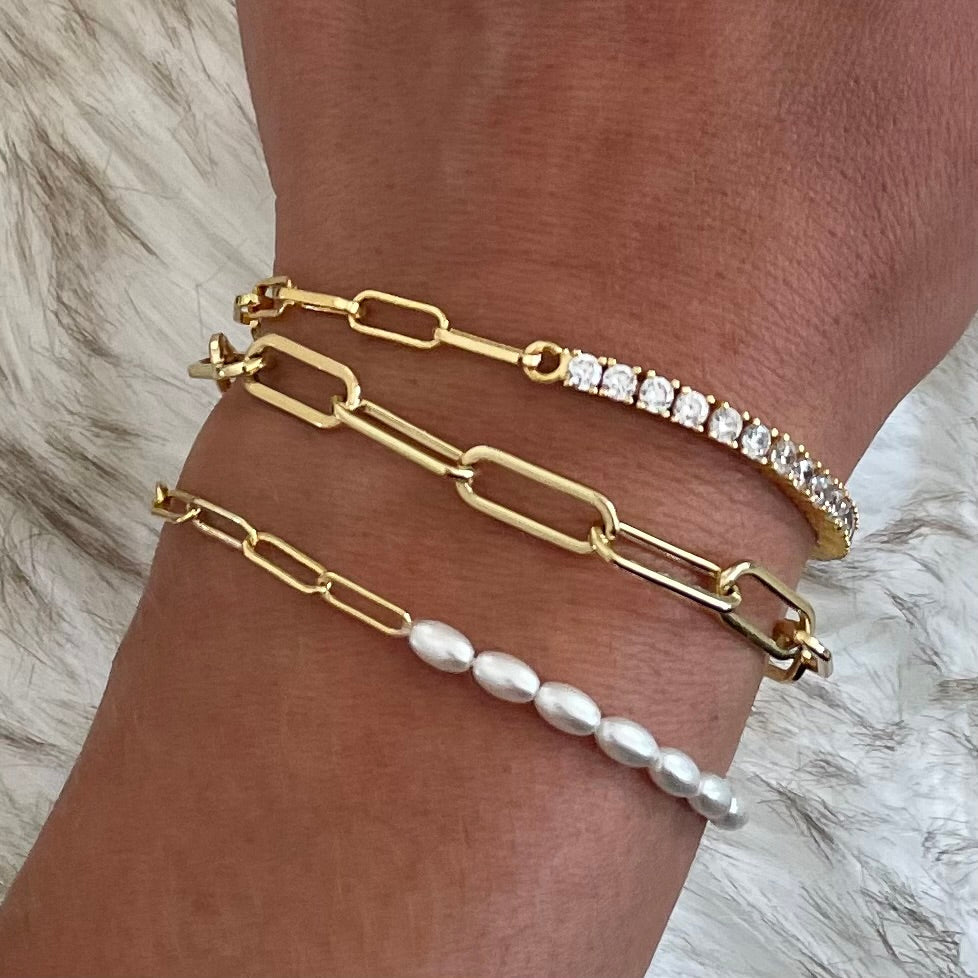 Stevie Glam CZ Diamond & Chain Link Tennis Bracelet, Silver - Zahra Jewelry