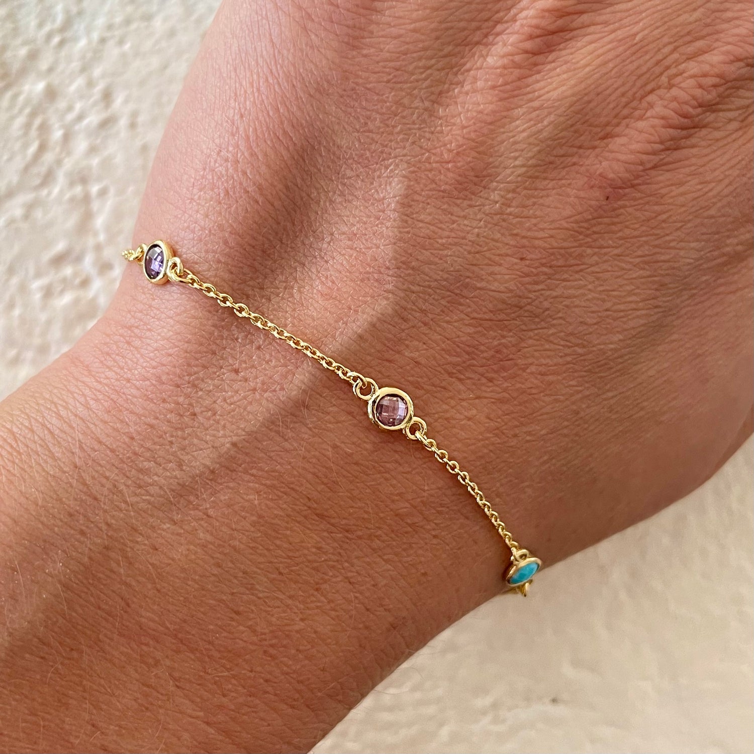 Raina Pave Multicolor CZ Gemstone Station Bracelet, Gold - Zahra Jewelry