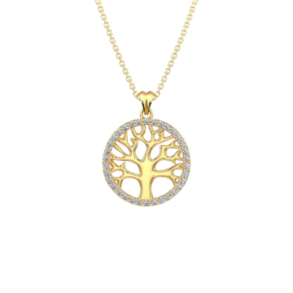 Arbol Tree of Life CZ Circle Pendant Necklace, Gold - Zahra Jewelry