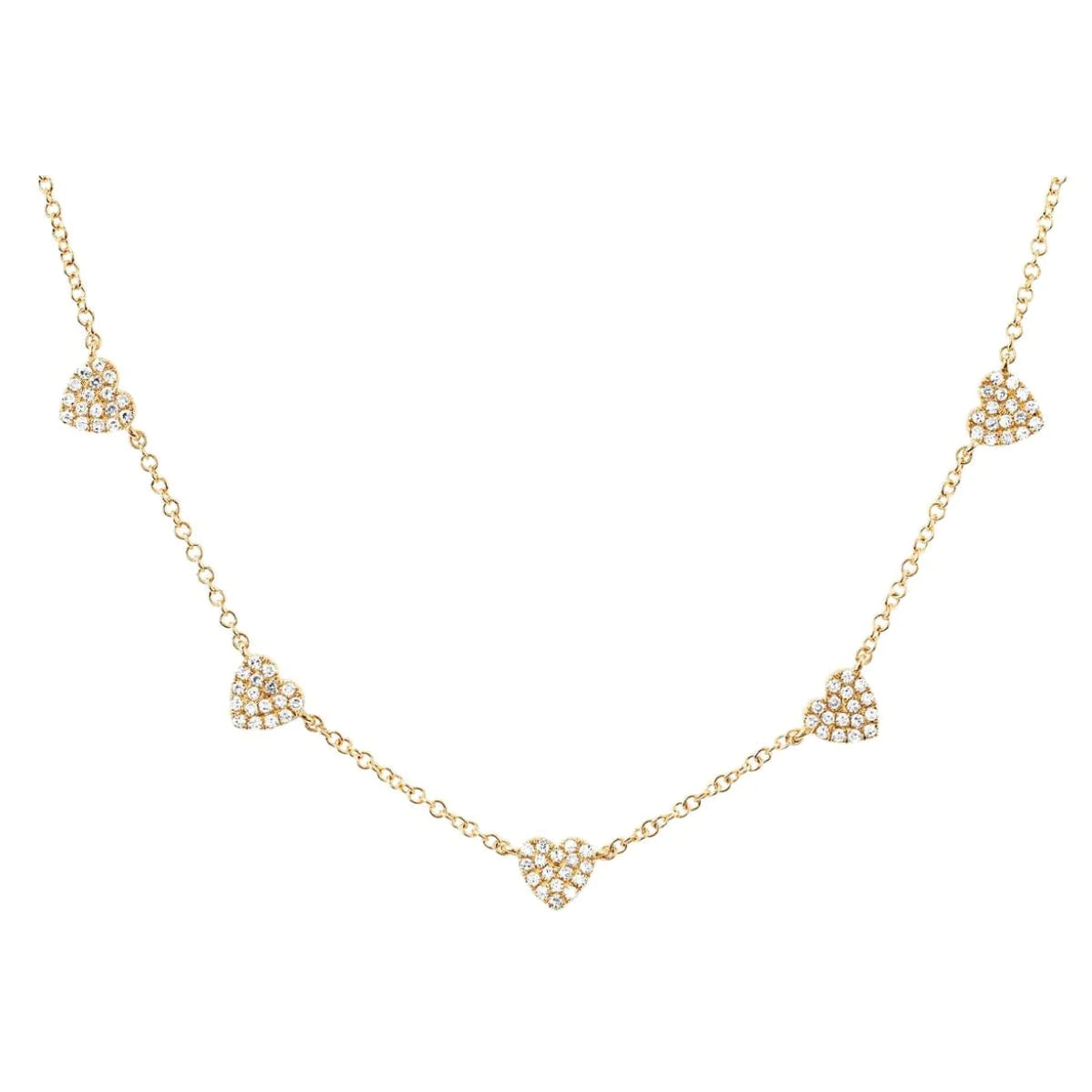 Amor 5 Heart Pave CZ Diamond Necklace, Gold - Zahra Jewelry