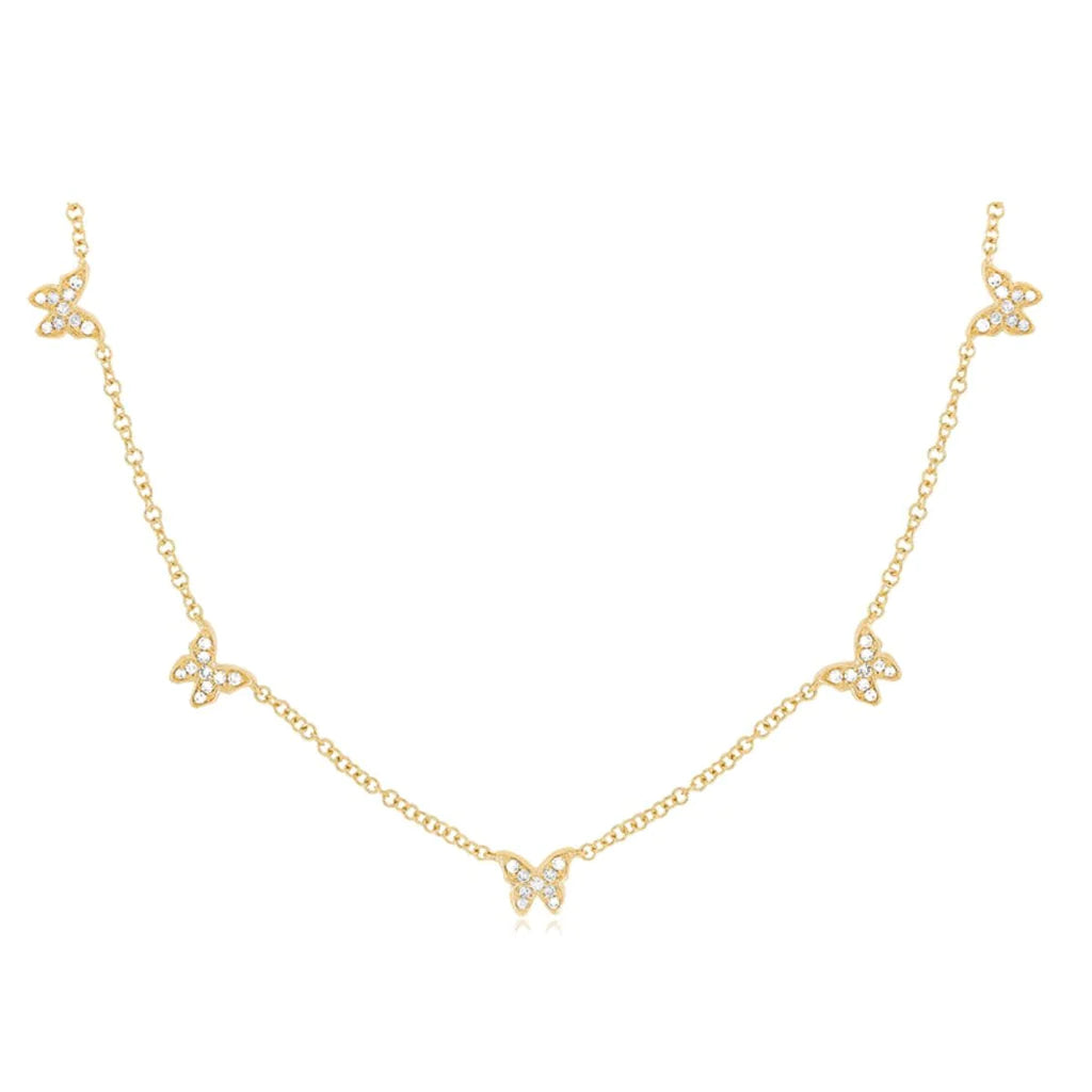 Elisabeth 5 Butterfly Pave CZ Diamond Necklace, Gold - Zahra Jewelry