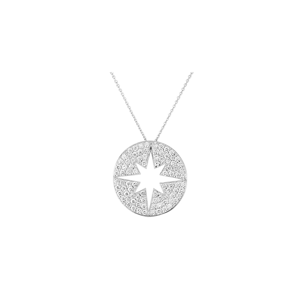 Ami CZ Diamond Starburst Pendant Necklace, Silver - Zahra Jewelry