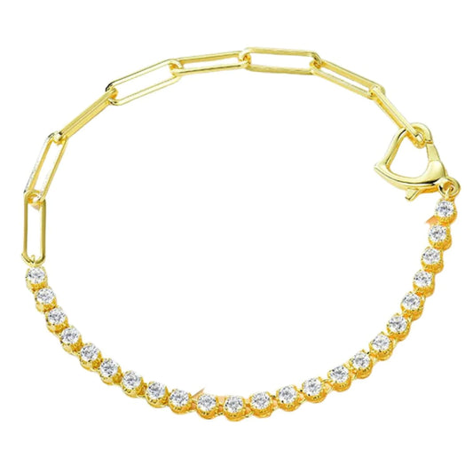 Stevie Glam CZ Diamond & Chain Link Tennis Bracelet, Gold - Zahra Jewelry