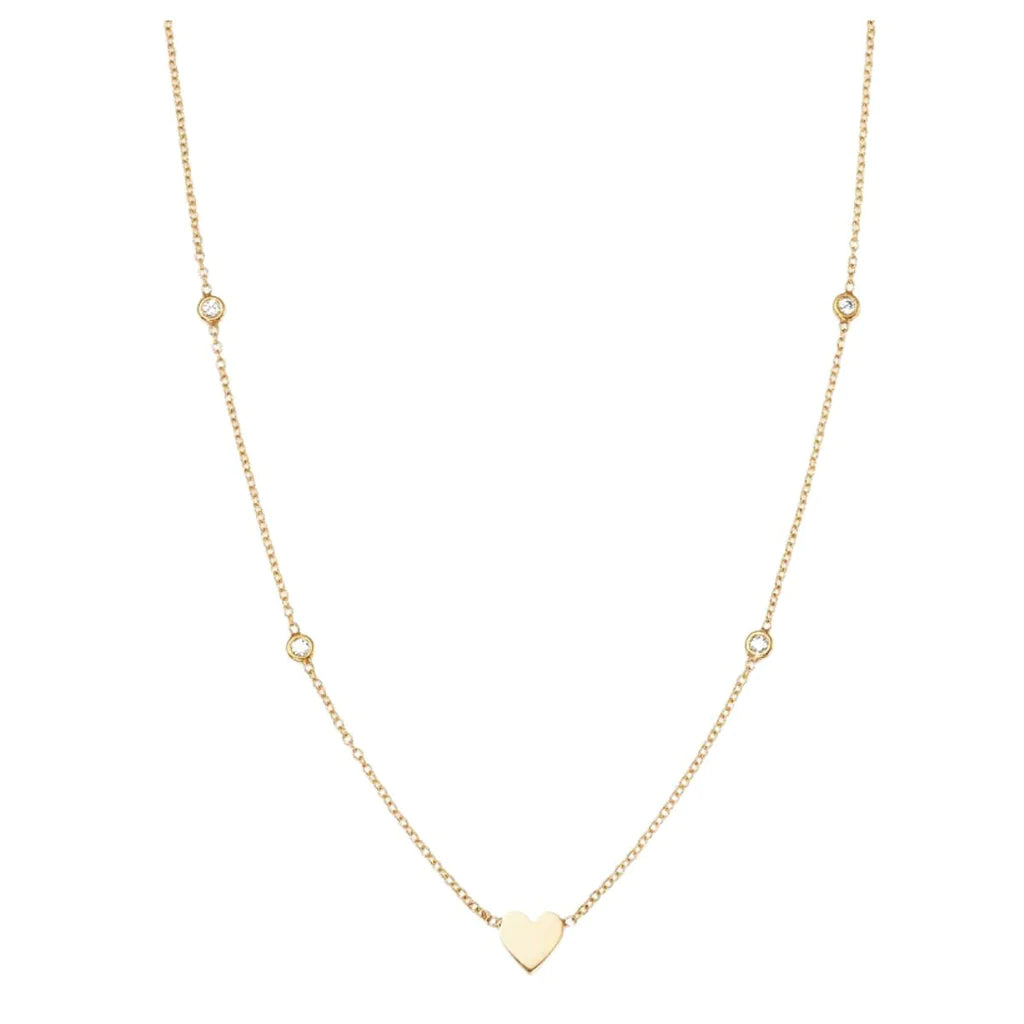 Amor Heart Station Pave CZ Diamond Necklace, Gold - Zahra Jewelry