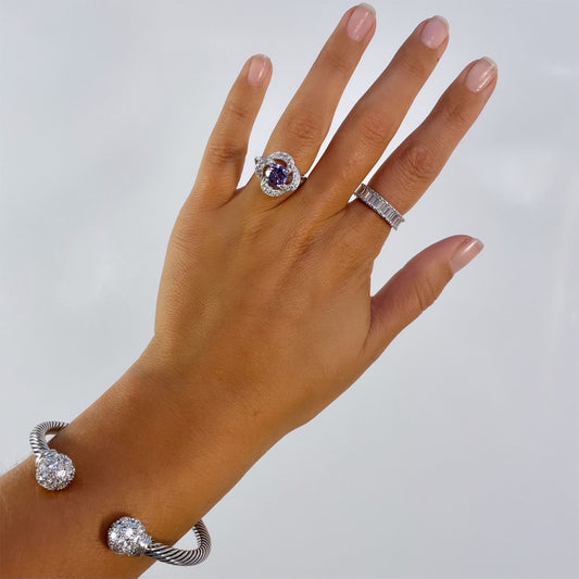 Addie 2 Ct. CZ Amethyst Clover Ring, Silver - Zahra Jewelry