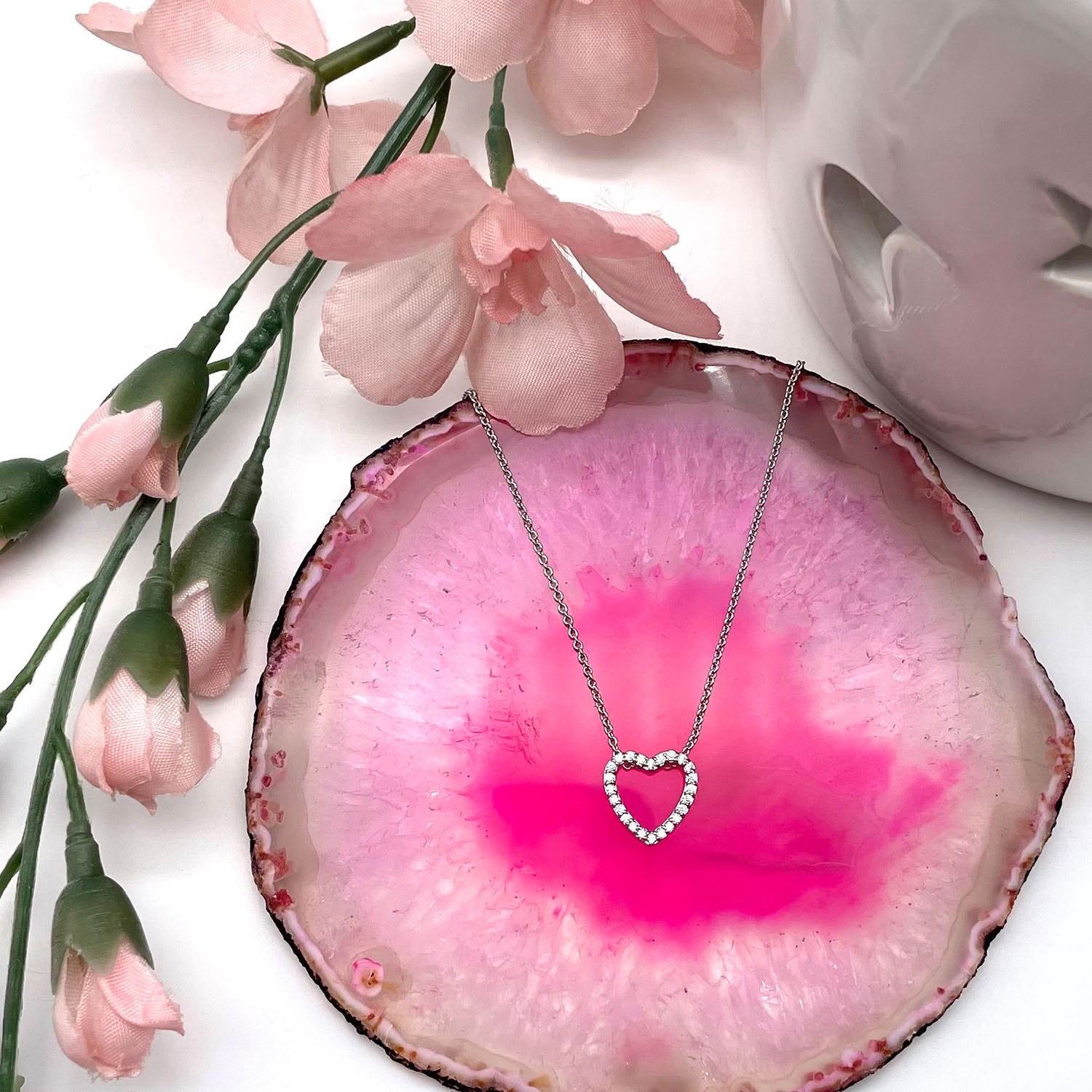 Amor Pave CZ Diamond Heart Pendant Necklace, Silver - Zahra Jewelry