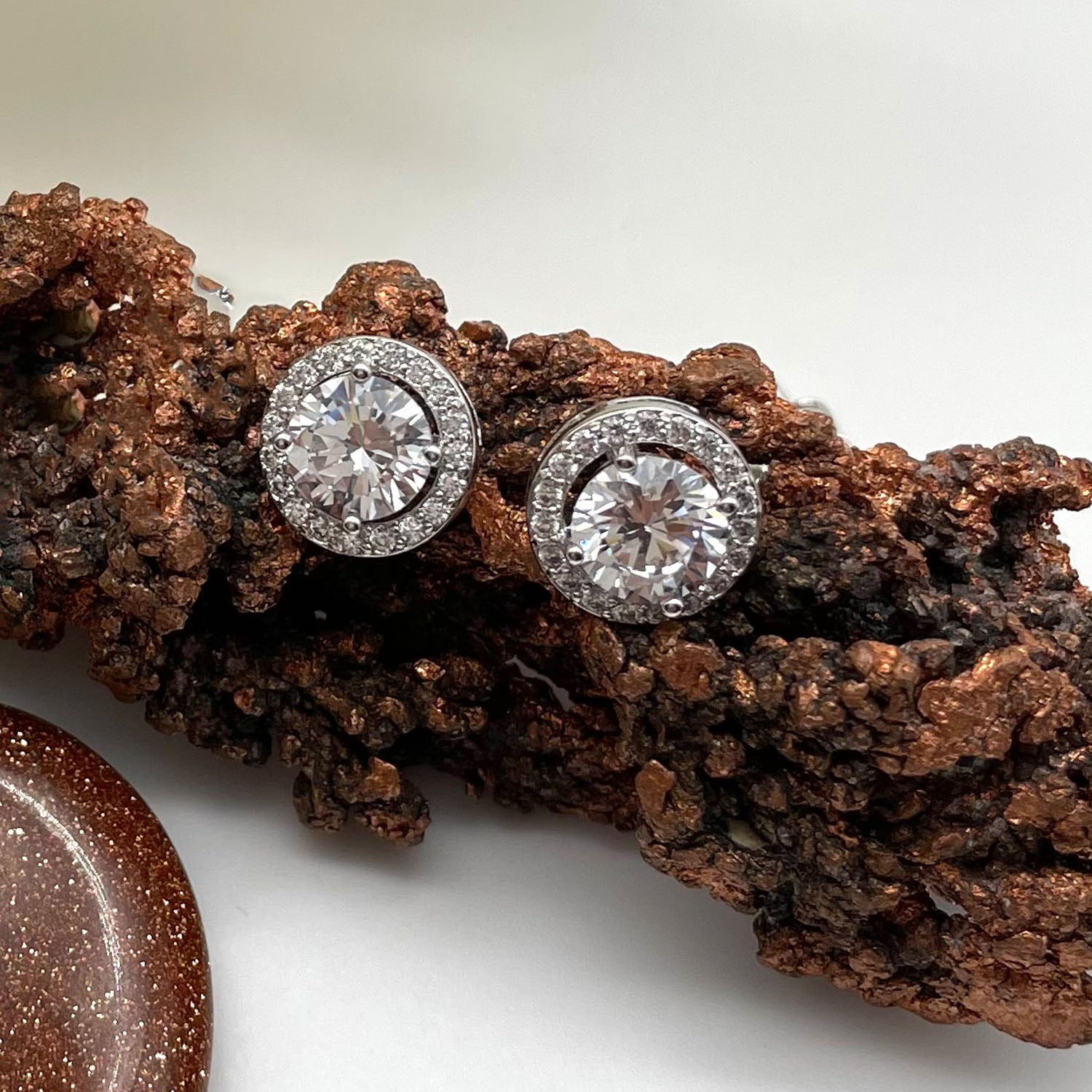 Ana Round CZ Diamond Stud Earrings, Silver - Zahra Jewelry