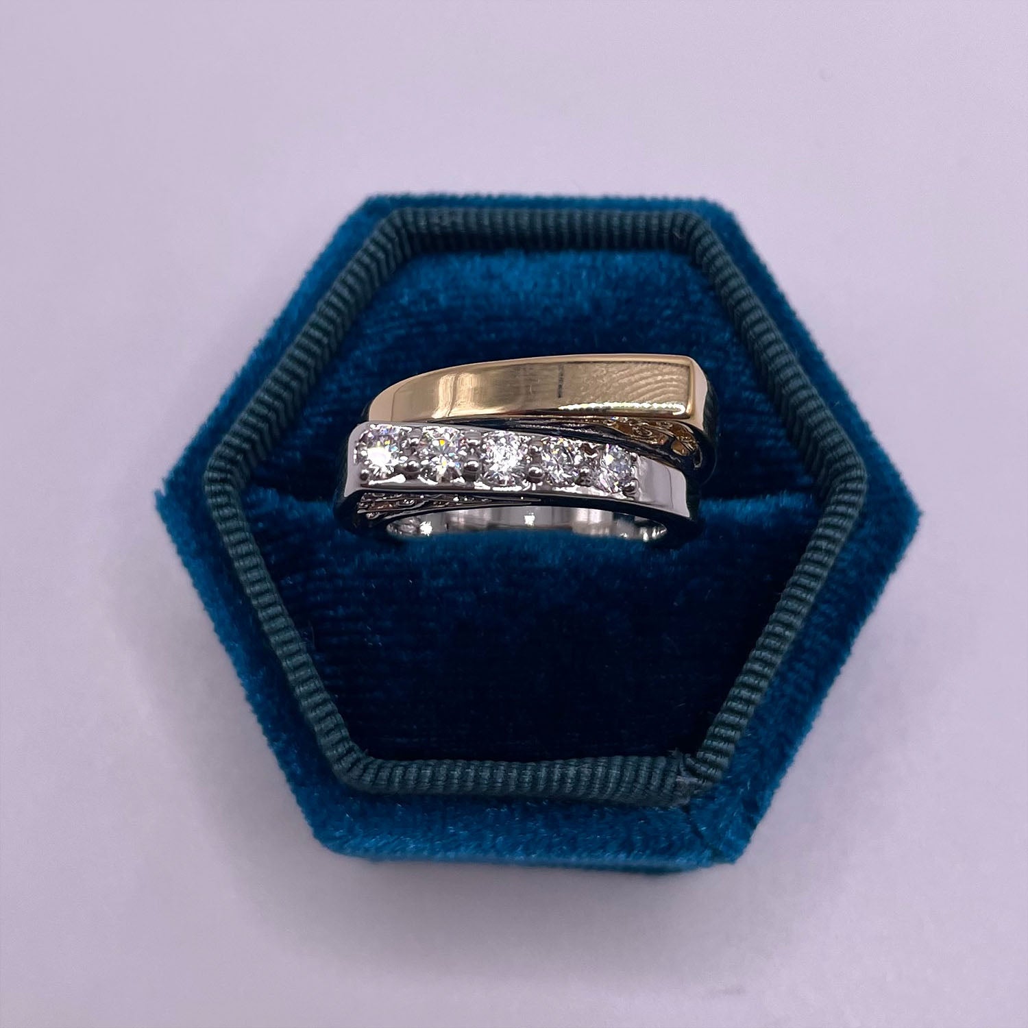 Ariel CZ Diamond Double Bar Ring, 2-Tone Silver Gold - Zahra Jewelry