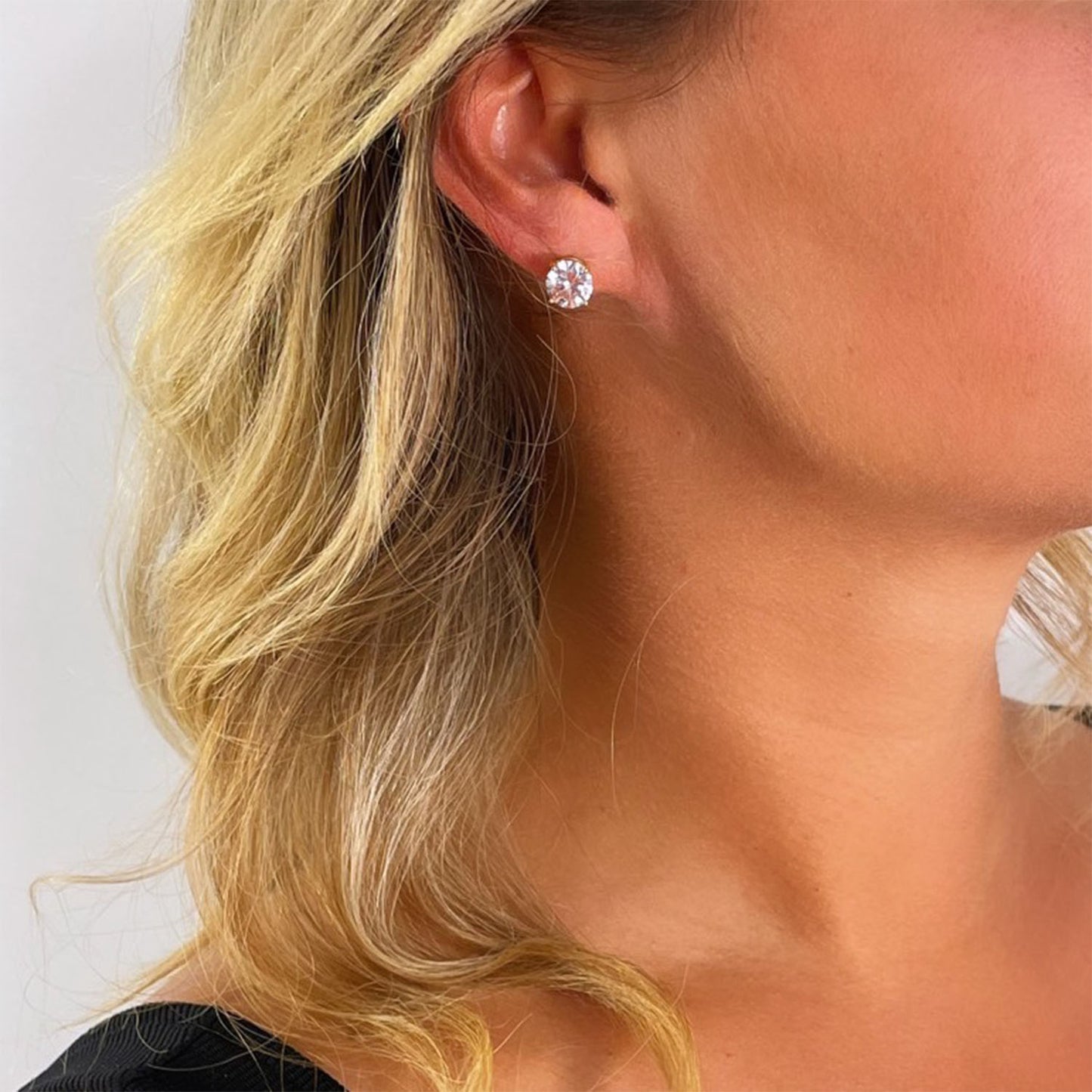 Audrey 2 Ct. Round CZ Diamond Stud Earrings, Gold - Zahra Jewelry