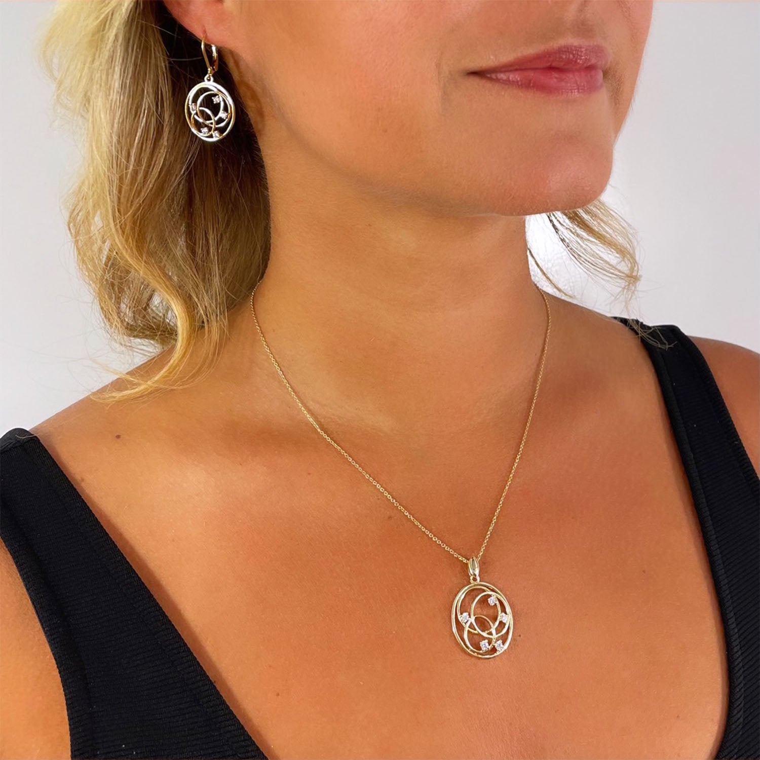 Aura CZ Diamond Circle Drop Earrings, Gold - Zahra Jewelry