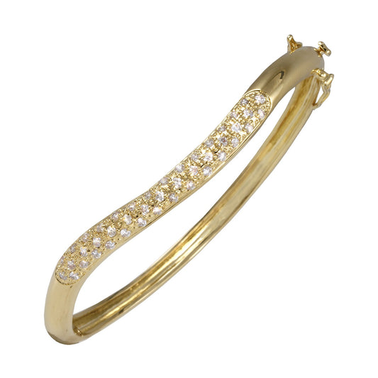Onda Pave CZ Diamond Wavy Bangle Bracelet, Gold - Zahra Jewelry
