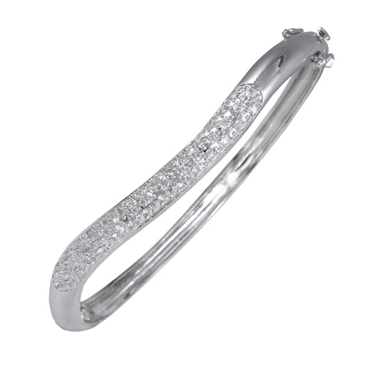 Onda Pave CZ Diamond Wavy Bangle Bracelet, Silver - Zahra Jewelry