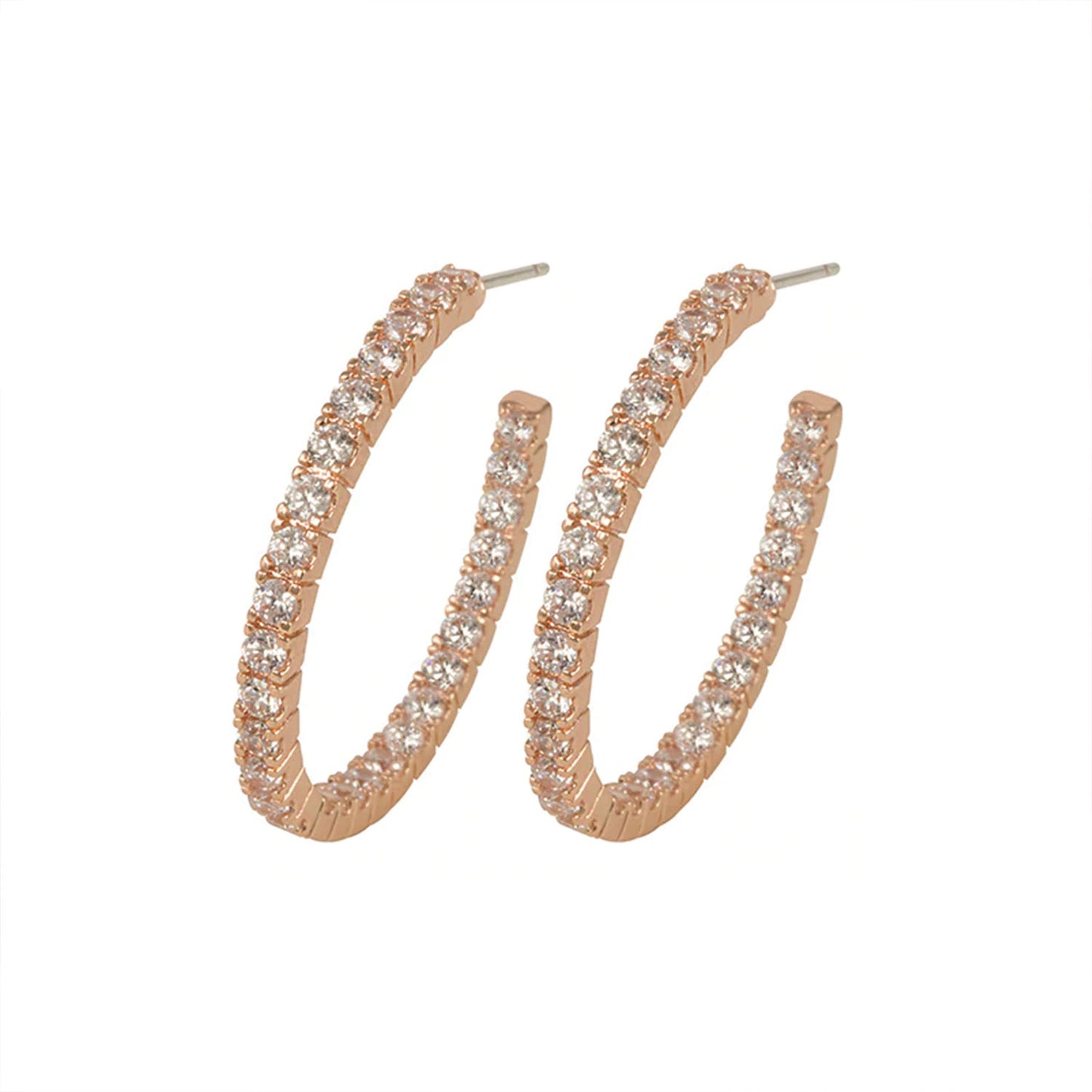Bella 30mm Pave CZ Diamond Hoop Earrings, Rose Gold - Zahra Jewelry