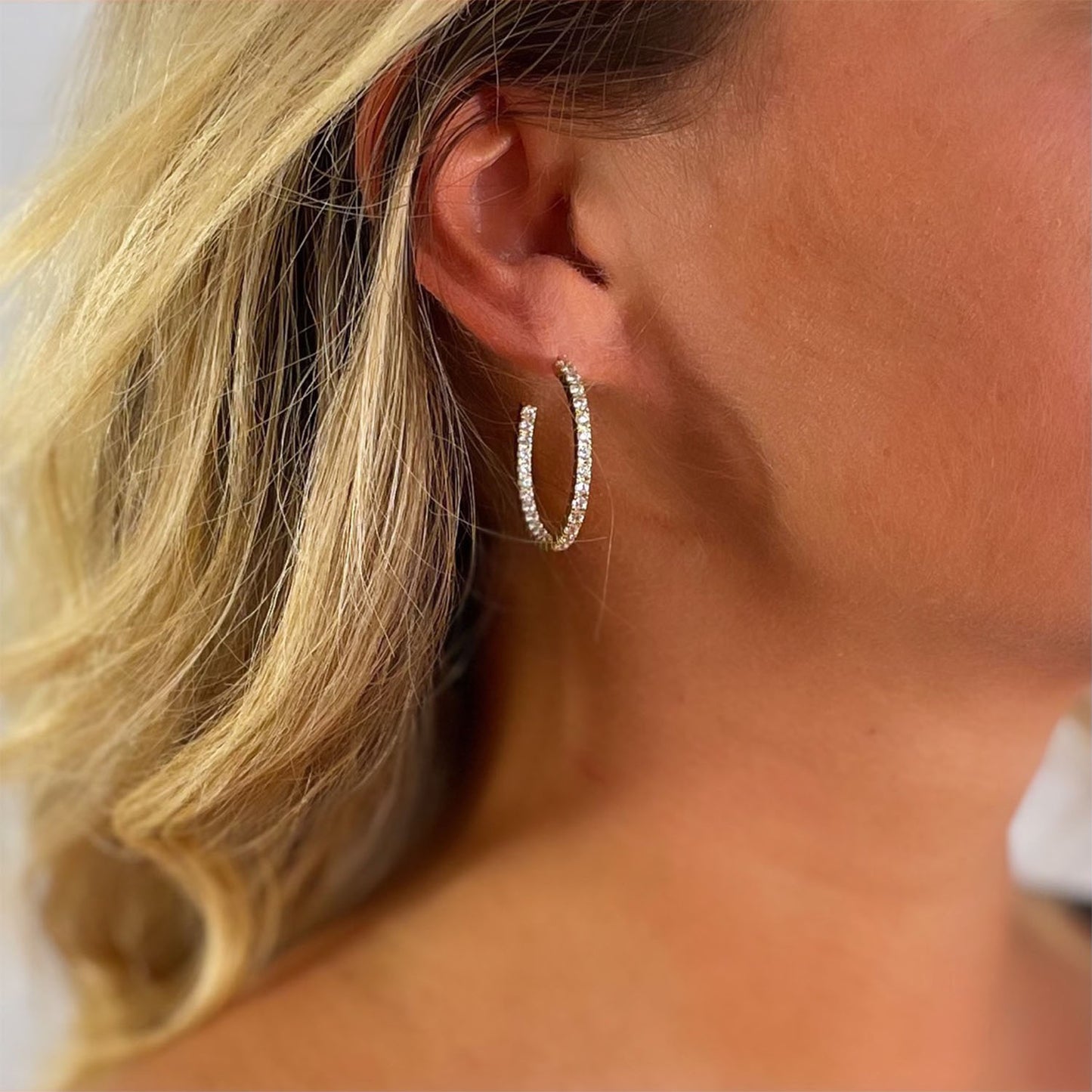Bella 30mm Pave CZ Diamond Hoop Earrings, Gold - Zahra Jewelry