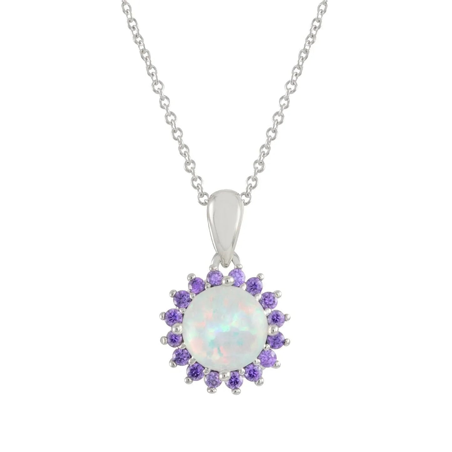 Beatrix CZ Amethyst and Opal Pendant Necklace, Silver