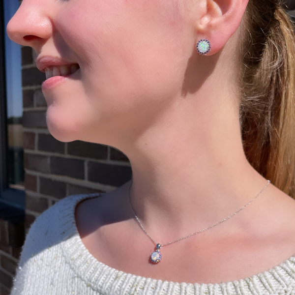 Beatrix CZ Amethyst and Opal Pendant Necklace, Silver - Zahra Jewelry