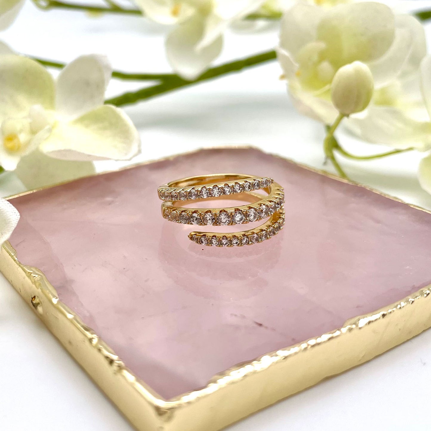 Cali Pave CZ Diamond Wrap Ring, Gold - Zahra Jewelry