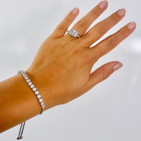 Celia .85 Ct. Round CZ Diamond Ring, Silver - Zahra Jewelry