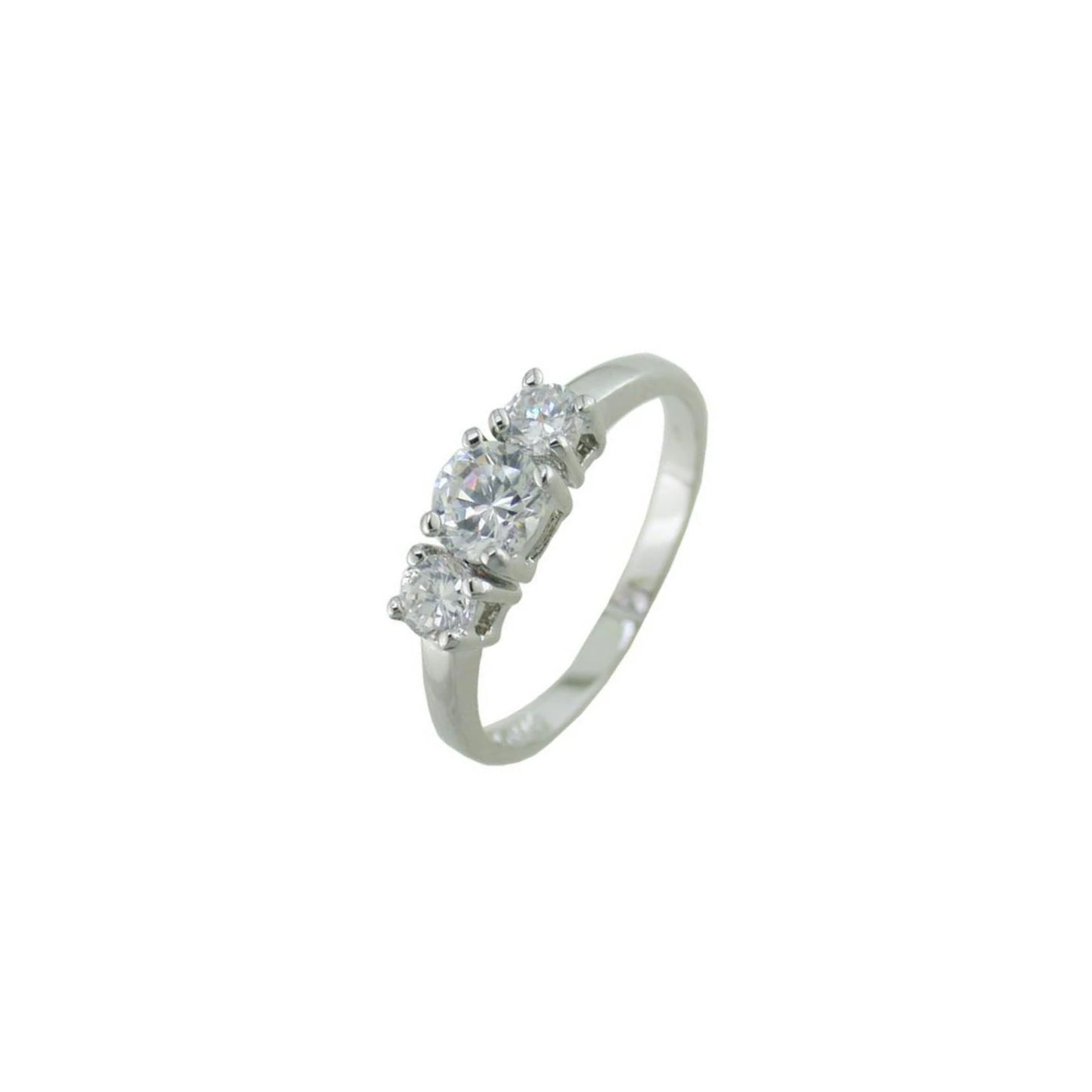 Charlotte Triple CZ Diamond Engagement Ring, Silver - Zahra Jewelry