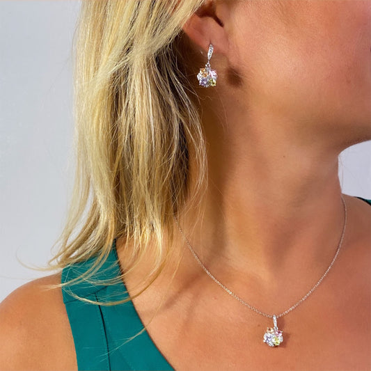 Chloe Pastel CZ Flower Pendant Necklace, Silver - Zahra Jewelry