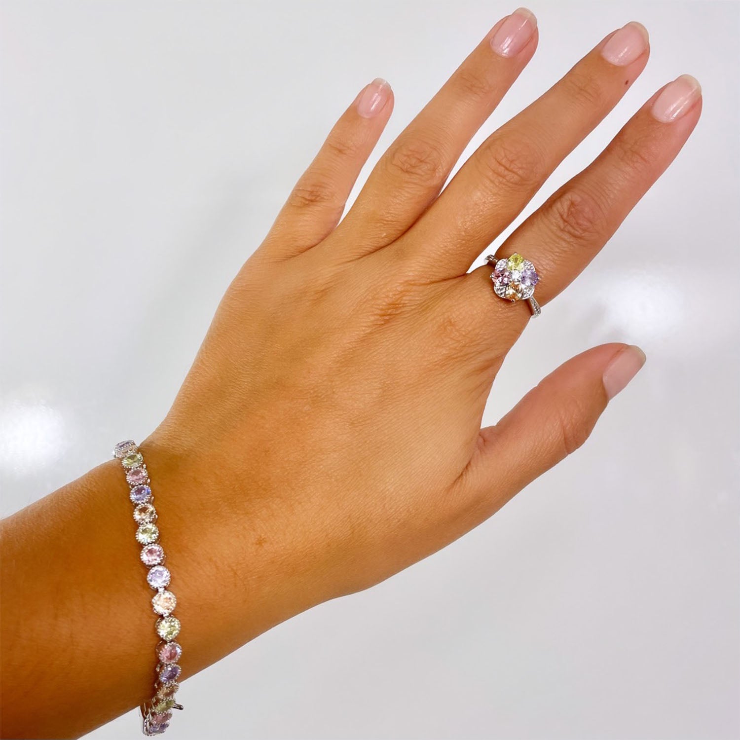 Chloe Pastel CZ Flower Ring, Silver - Zahra Jewelry