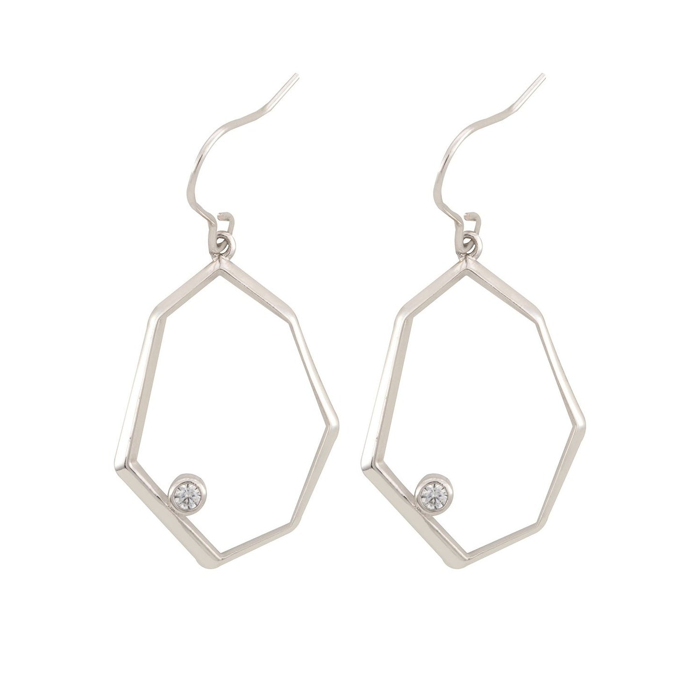 Sydney Geometric Drop CZ Diamond Earrings, Silver - Zahra Jewelry