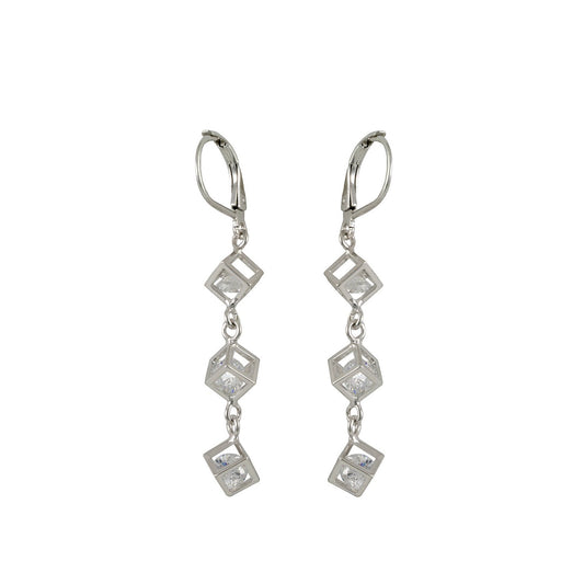 Tess CZ Diamond Station Earrings, Silver - Zahra Jewelry