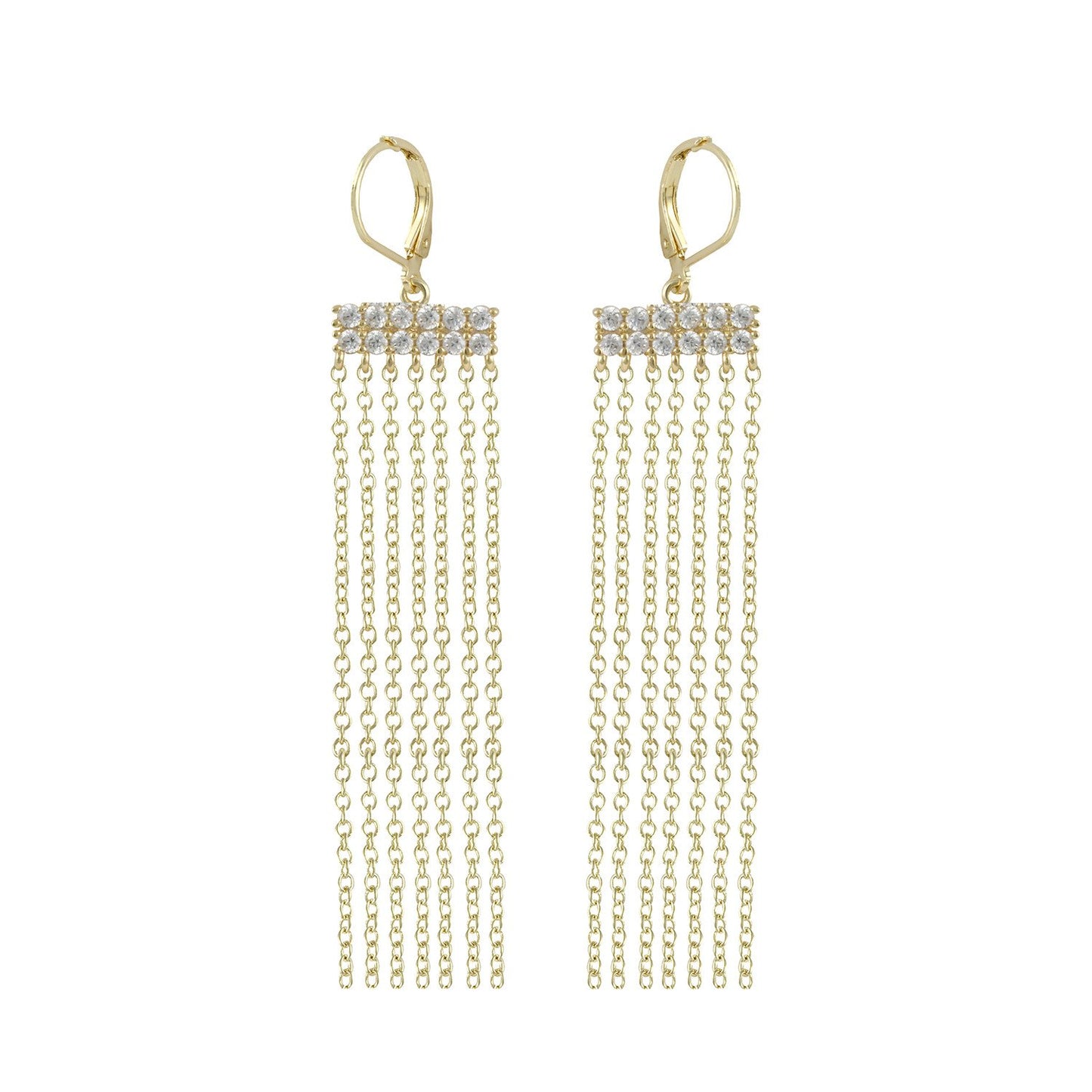 Mari Fringe Tassel Earrings with CZ Pave Diamonds, Gold - Zahra Jewelry