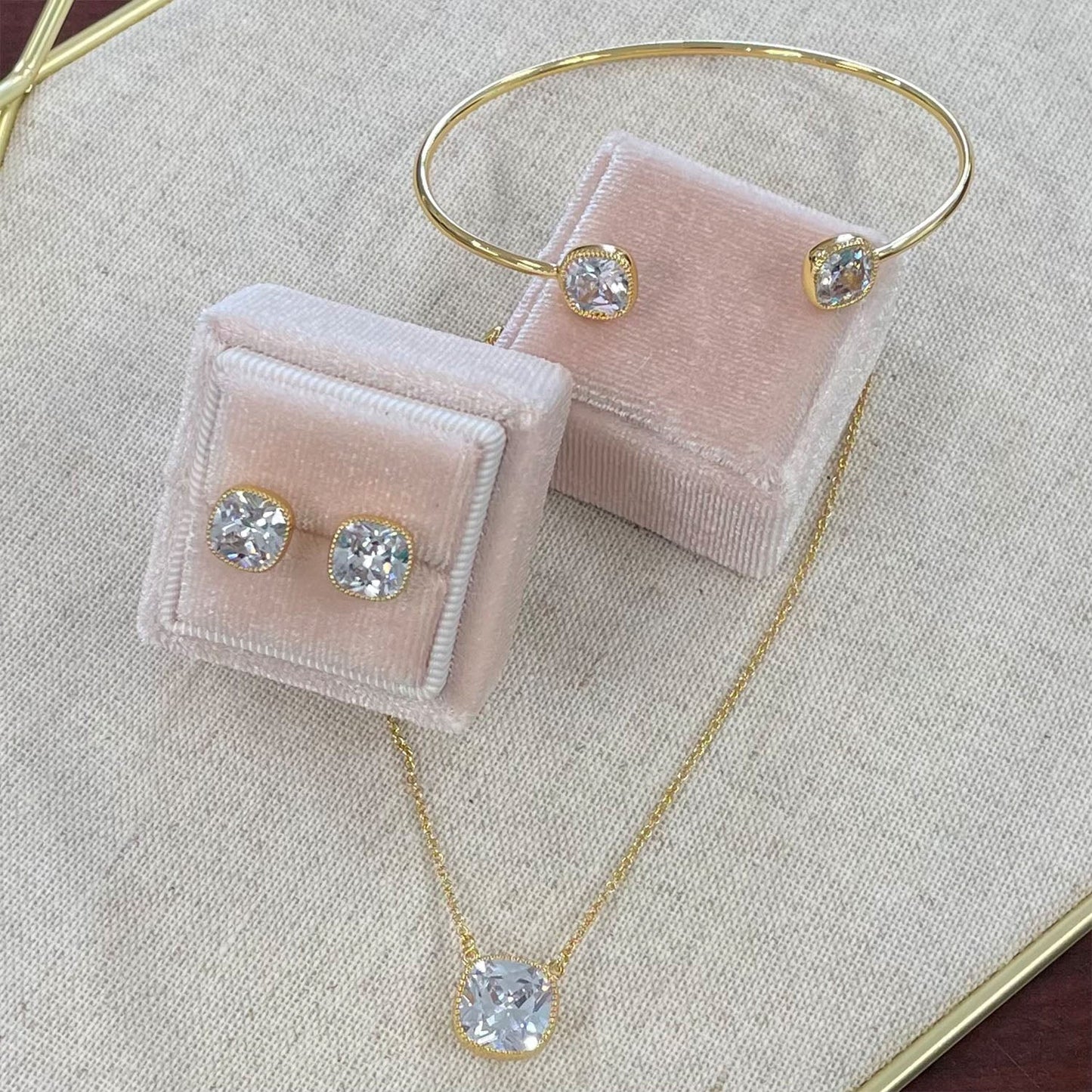 Emma CZ Diamond Set, Gold - Zahra Jewelry