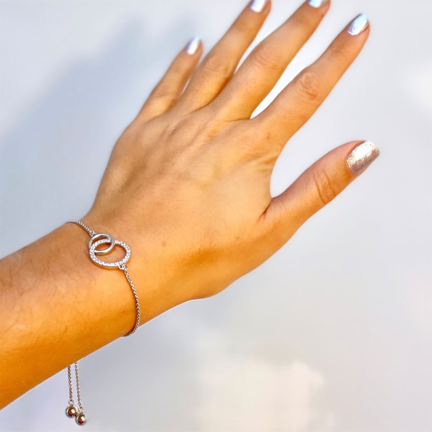 Emory Pave CZ Diamond Infinity Circle Adjustable Bracelet, Silver - Zahra Jewelry