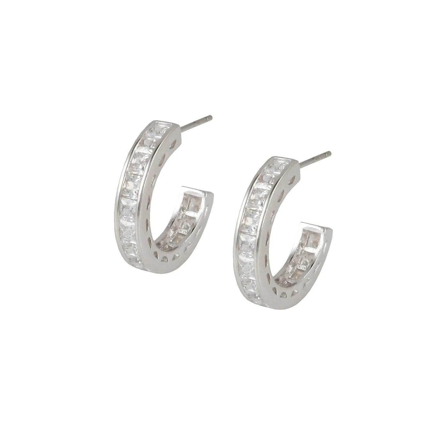 Dahlia CZ Diamond Huggie Hoop Earrings, Silver - Zahra Jewelry
