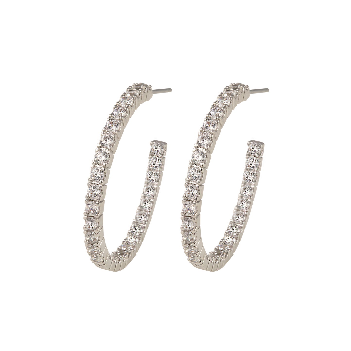Bella 30mm Pave CZ Diamond Hoop Earrings, Silver - Zahra Jewelry