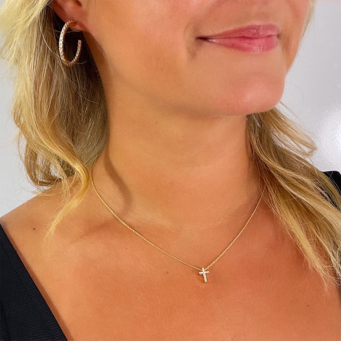 Faith CZ Diamond Cross Pendant Necklace, Gold - Zahra Jewelry