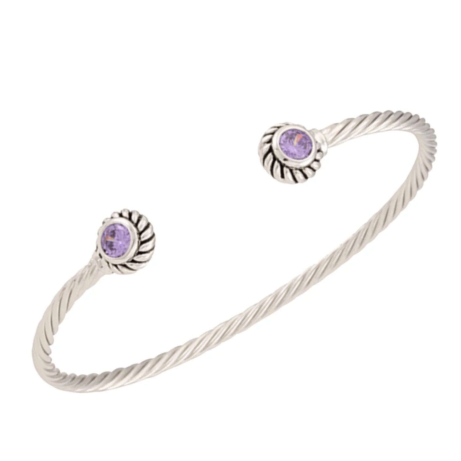 Elisa CZ Amethyst Bangle Bracelet, Silver - Zahra Jewelry