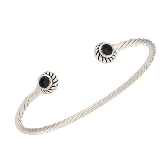 Hazel CZ Onyx Bangle Bracelet, Silver - Zahra Jewelry