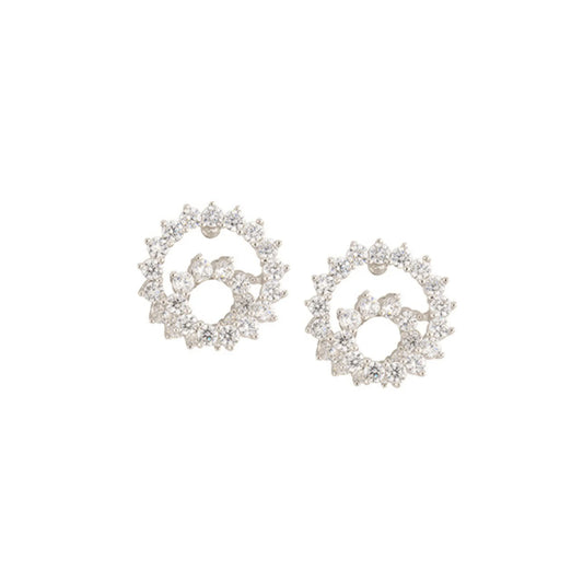 Phoebe CZ Diamond Circle Stud Earrings, Silver - Zahra Jewelry