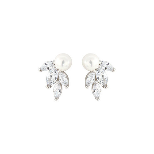Darcy CZ Diamond and Pearl Stud Earrings, Silver - Zahra Jewelry