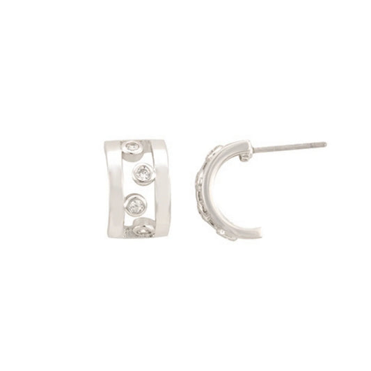 Rory CZ Diamond Huggie Hoop Earrings, Silver - Zahra Jewelry