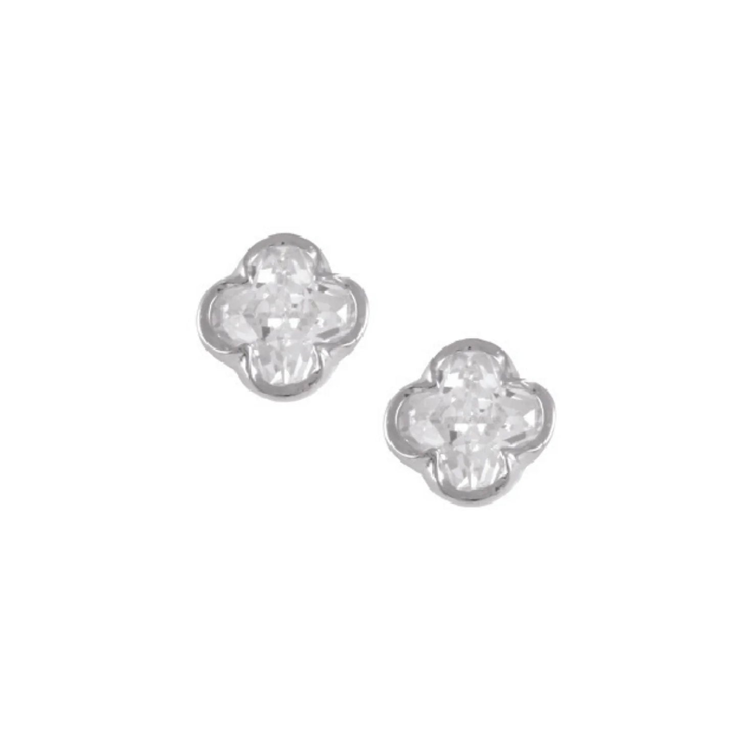 Vida CZ Diamond Clover Stud Earrings, Silver - Zahra Jewelry