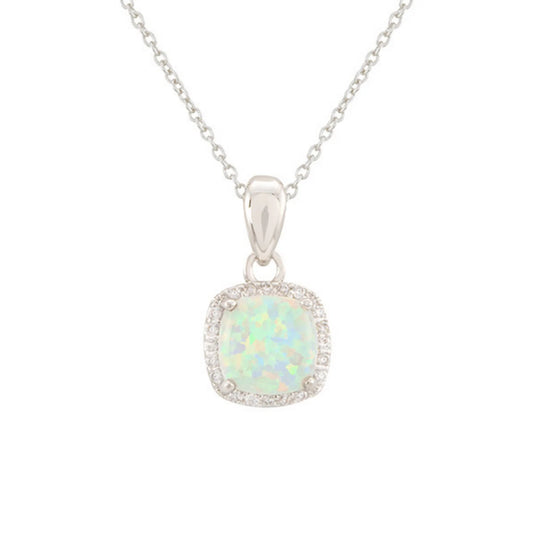 Aurora Square White Opal Pendant Necklace, Silver - Zahra Jewelry