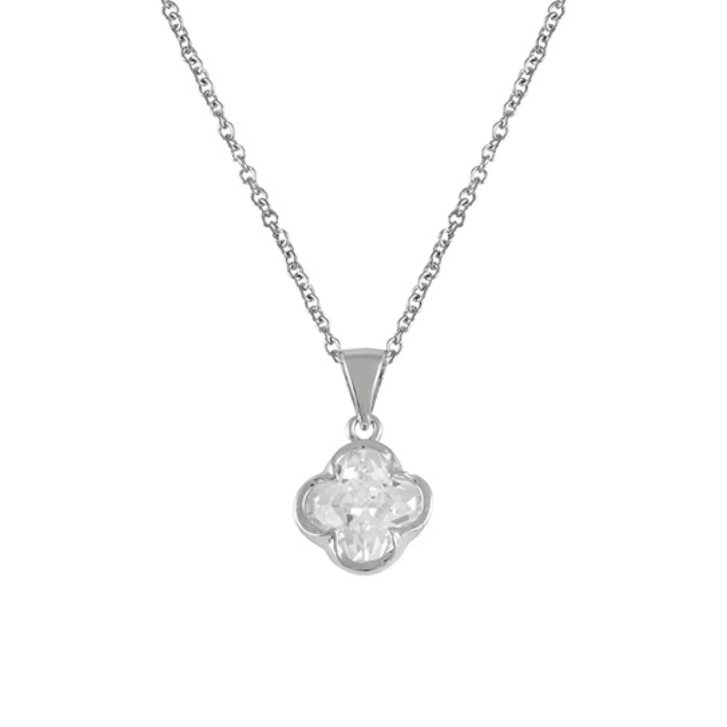 Vida CZ Diamond Clover Pendant Necklace, Silver - Zahra Jewelry