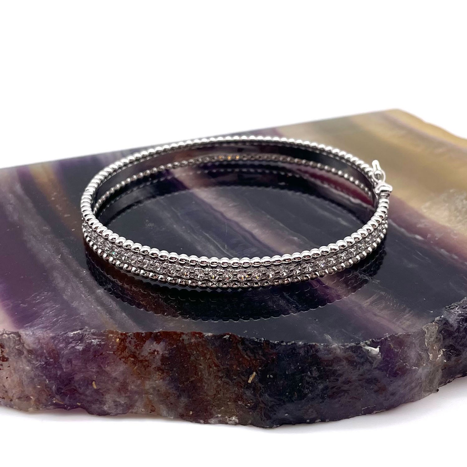 Grace CZ Diamond & Pearl Bangle Bracelet, Silver - Zahra Jewelry
