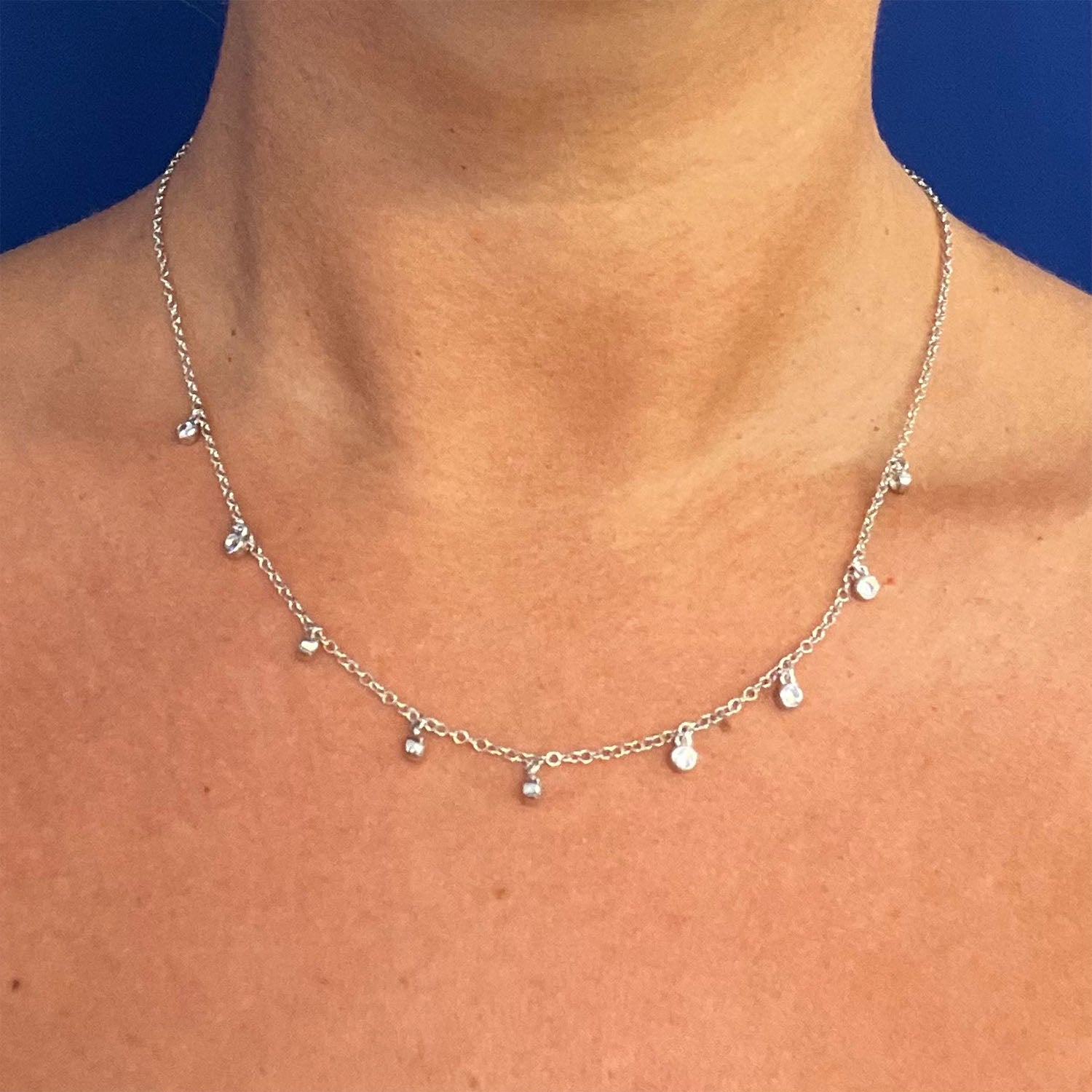 Gypsy CZ Diamond Station Necklace, Silver - Zahra Jewelry