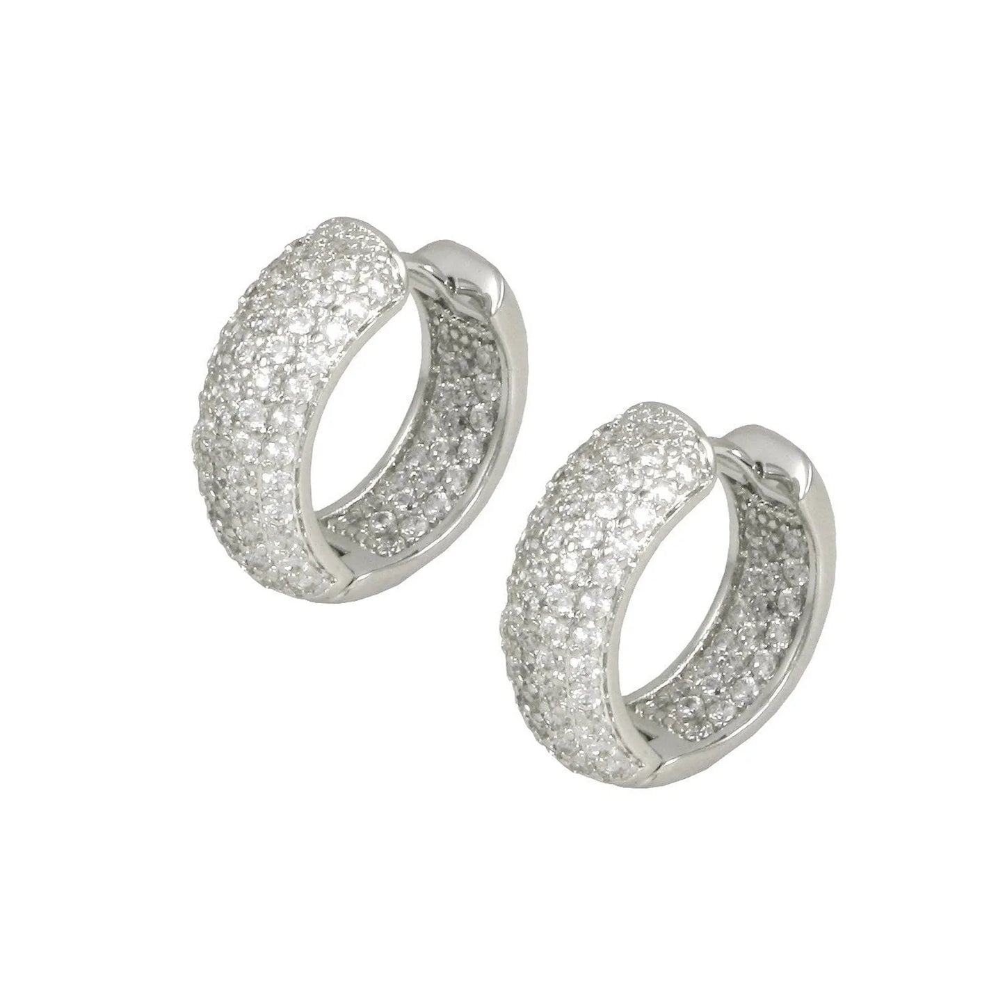 Ariana CZ Pave Diamond Huggie Hoop Earrings, Silver - Zahra Jewelry