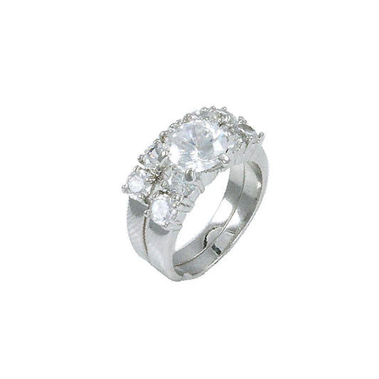 Harper 2.8 Ct. Round CZ Diamond Ring Set, Silver - Zahra Jewelry