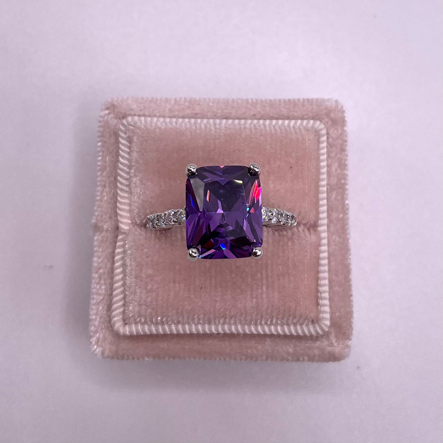 Heather 6 Ct. Emerald Cut CZ Amethyst Ring, Silver - Zahra Jewelry