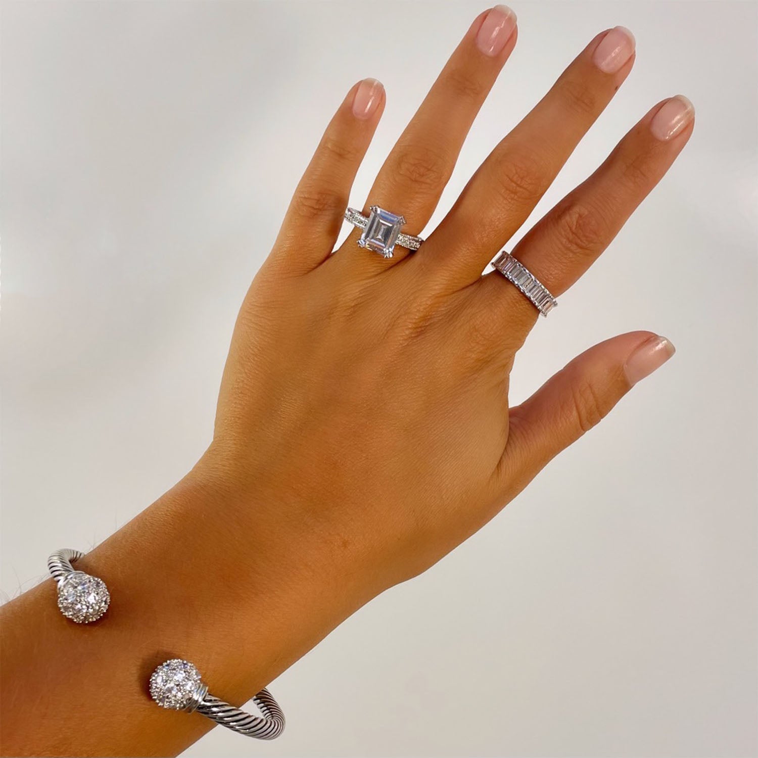 Hope 5 Ct. Emerald Cut CZ Diamond Ring, Silver - Zahra Jewelry