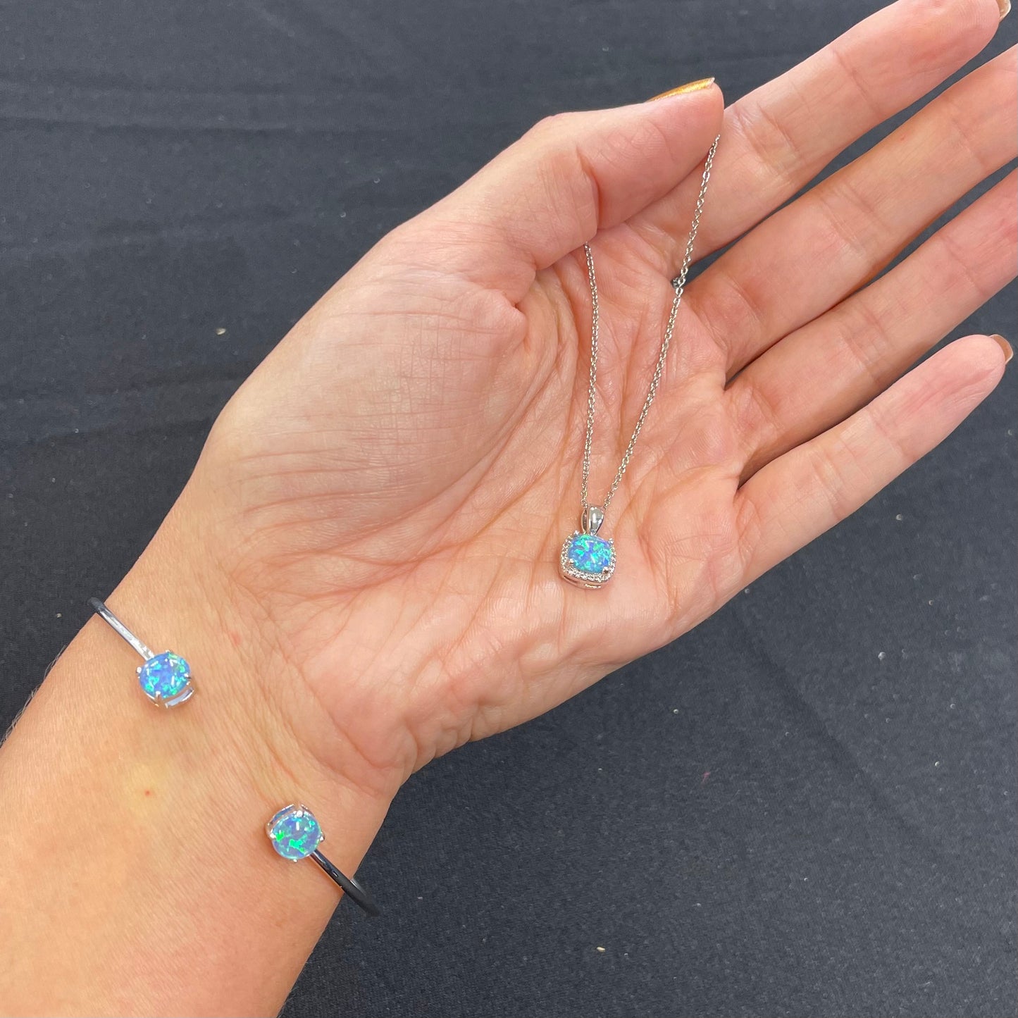 River Blue Opal Bangle Bracelet, Silver - Zahra Jewelry