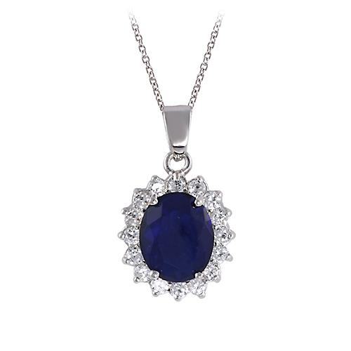 Isla 5 Ct. Oval Cut CZ Sapphire Pendant Necklace, Silver - Zahra Jewelry